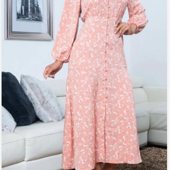 NWT Women's  'Spring garden' Floral Button Down Midi Shirt Dress Boho Y2K - Picture 3 of 6